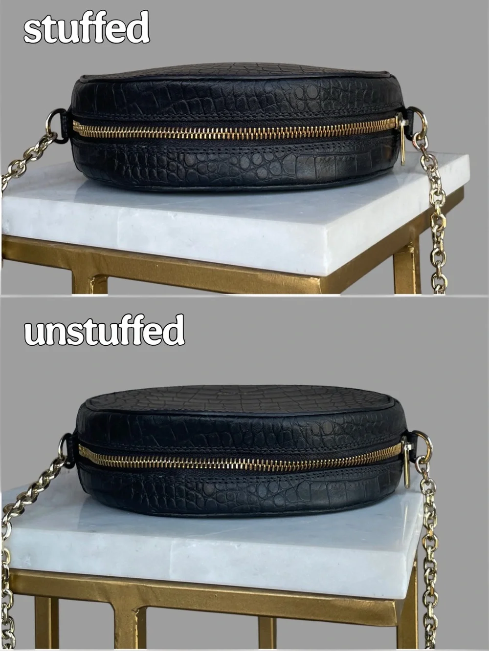 SEZANE Black Croc Embossed Leather Round Circle Crossbody Bag w/ Chain Strap